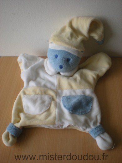 Doudou Ours Mustela Jaune blanc bleu 