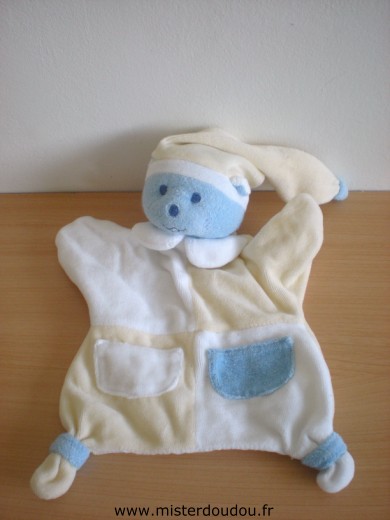 Doudou Ours Mustela Jaune blanc bleu 