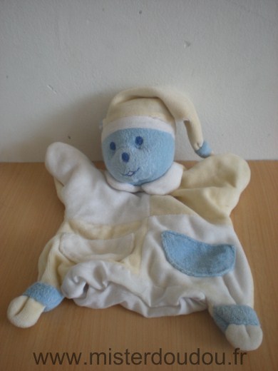 Doudou Ours Mustela Jaune blanc bleu 