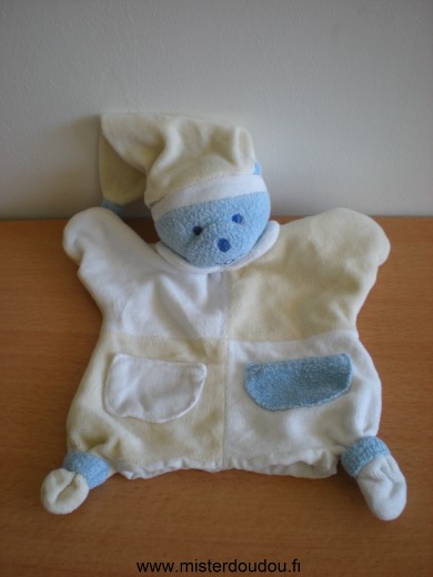 Doudou Ours Mustela Jaune bleu blanc 