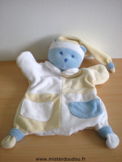 Doudou Ours Mustela Jaune bleu blanc 