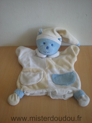 Doudou Ours Mustela Jaune bleu blanc 