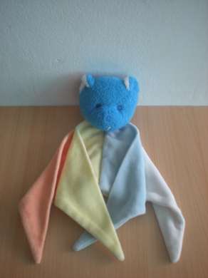 Doudou Ours Mustela Jaune bleu orange blanc 