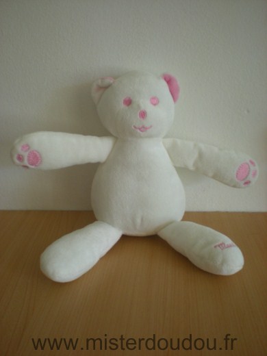 Doudou Ours Mustela Musti blanc rose 