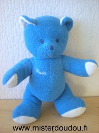 Doudou Ours Mustela Musti bleu blanc 