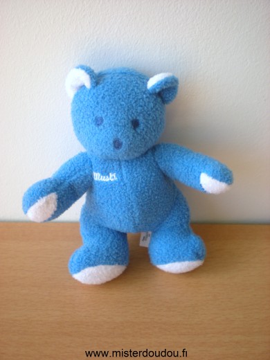 Doudou Ours Mustela Musti bleu blanc 