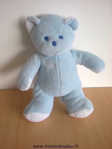 Doudou Ours Mustela Musti bleu blanc 