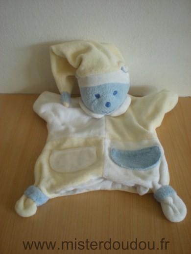 Doudou Ours Mustela Musti bleu jaune blanc 