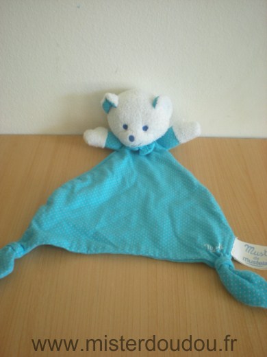 Doudou Ours Mustela Musti bleu points blanc 