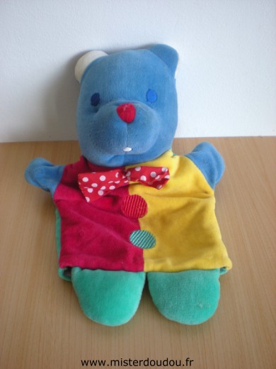 Doudou Ours Mustela Musti bleu rouge jaune vert 