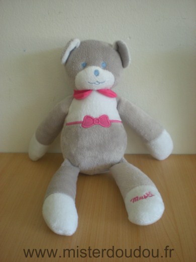 Doudou Ours Mustela Musti gris blanc rose 