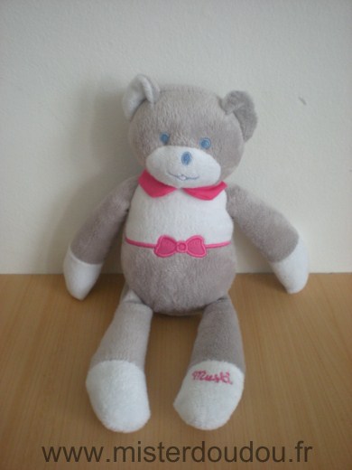 Doudou Ours Mustela Musti gris blanc rose 