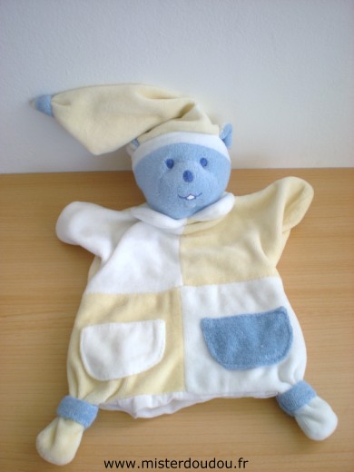 Doudou Ours Mustela Musti jaune blanc bleu 