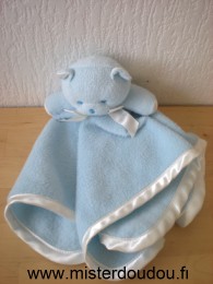 Doudou Ours Mustela Polaire bleu liseret  blanc 