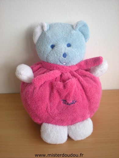 Doudou Ours Mustela Rose fushia bleu blanc 