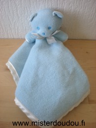 Doudou Ours Mustela Tissus polaire bleu liseret blanc 