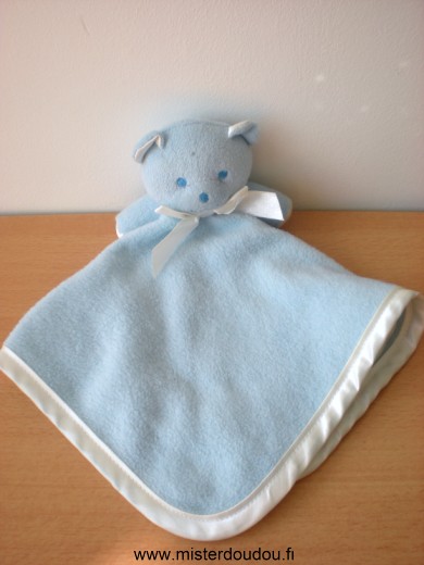 Doudou Ours Mustela Tissus polaire bleu liseret blanc 