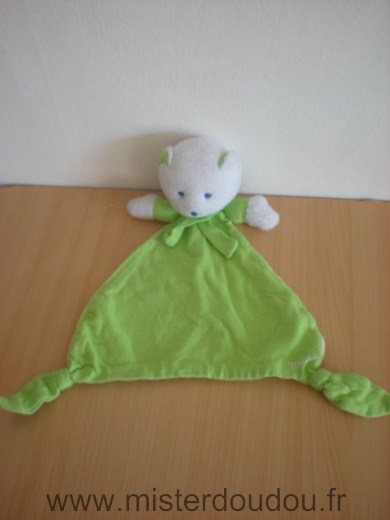 Doudou Ours Mustela Vert blanc 