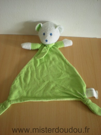 Doudou Ours Mustela Vert blanc 