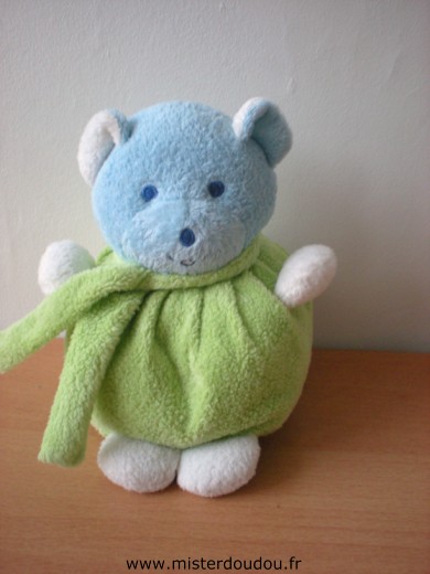 Doudou Ours Mustela Vert bleu 