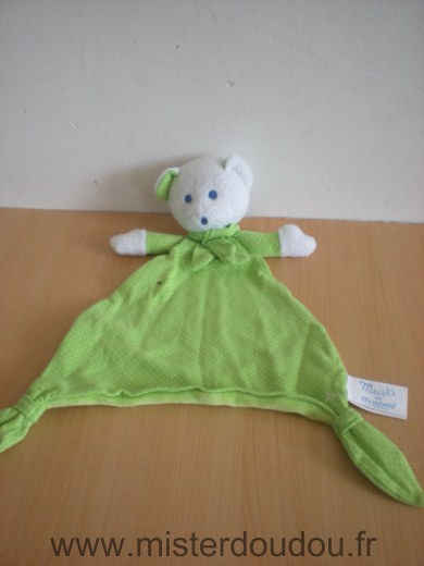 Doudou Ours Mustela Vert points blanc 
