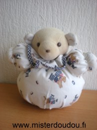 Doudou Ours Natalys Blanc motifs ours lapins Musical