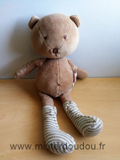 Doudou Ours Natalys Marron chaussettes rayess 