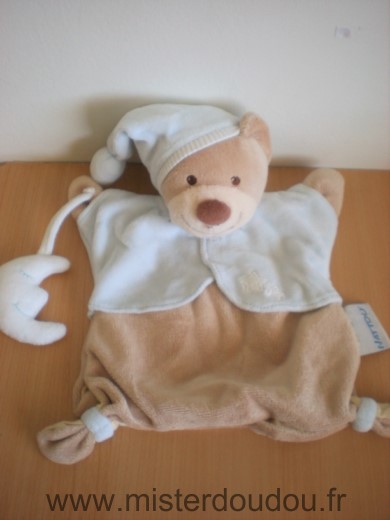 Doudou Ours Nattou Beige bleu lune blanche 