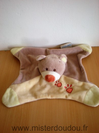 Doudou Ours Nattou Beige jaune empreintes pattes orange 