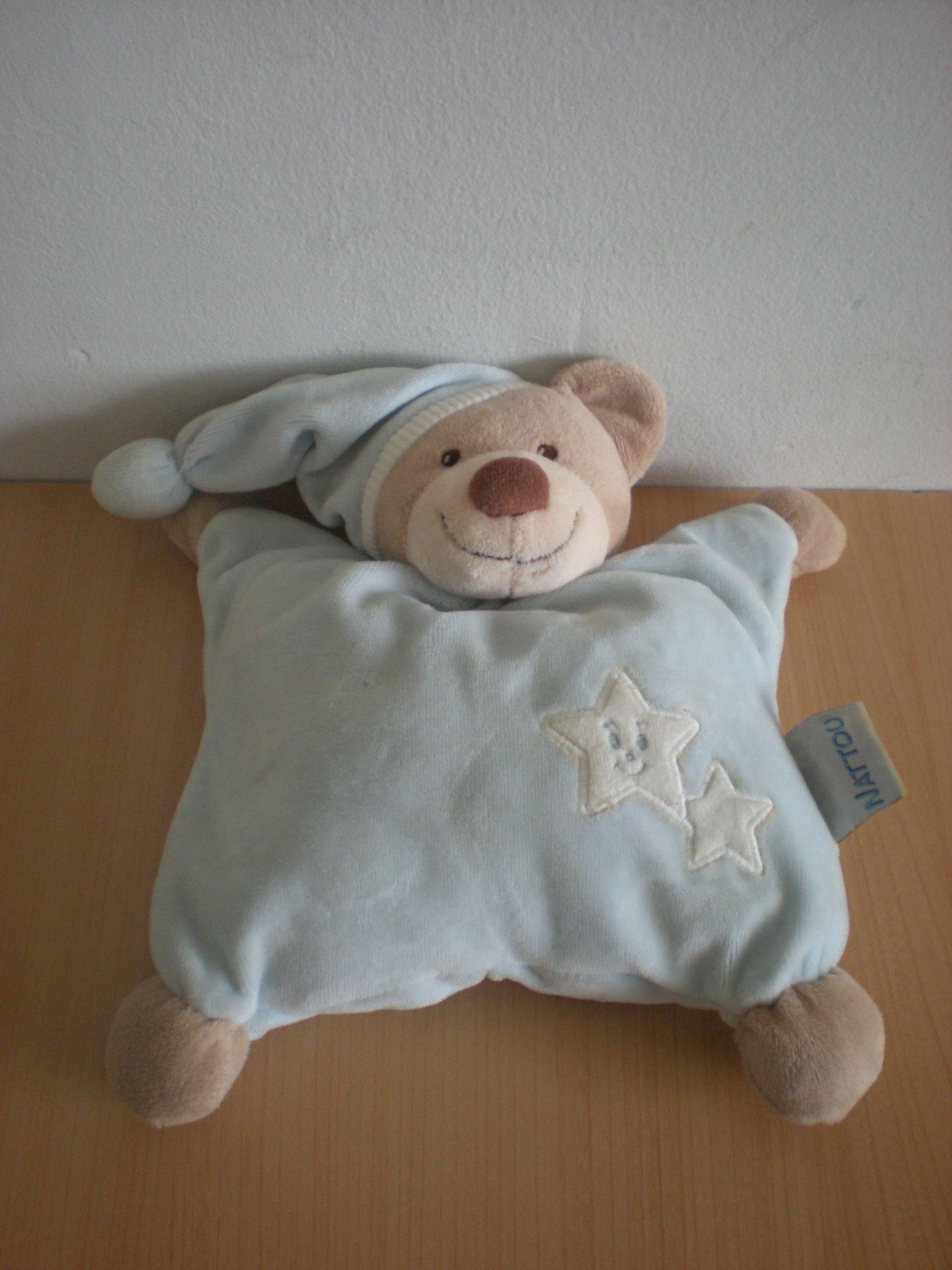 Doudou Ours Nattou Bleu etoiles blanches 