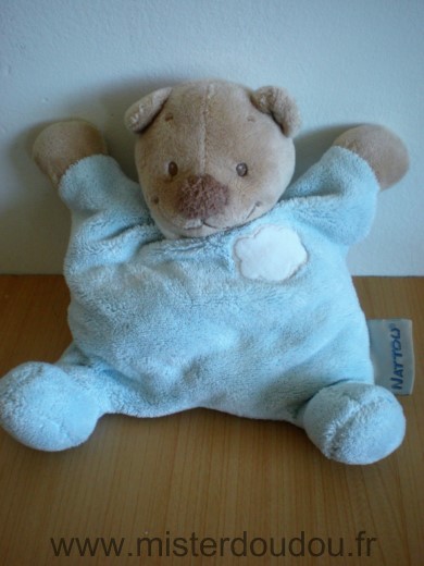 Doudou Ours Nattou Bleu nuage blanc 