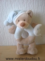 Doudou Ours Nattou Marron bonnet bleu lune 