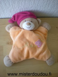 Doudou Ours Nattou Orange bonnet rose papillon rose 