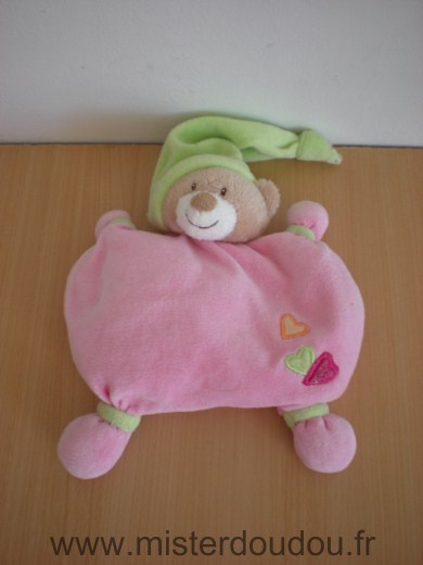 Doudou Ours Nattou Rose bonnet vert 