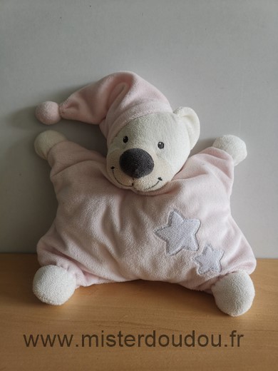 Doudou Ours Nattou Rose etoiles blanches 