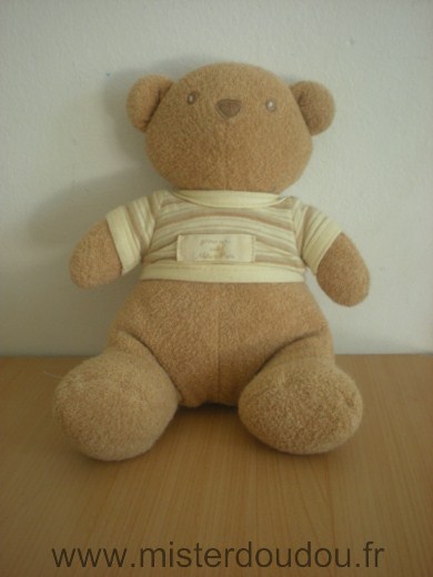 Doudou Ours Natura pura Beige tshirt rayé ecru beige 