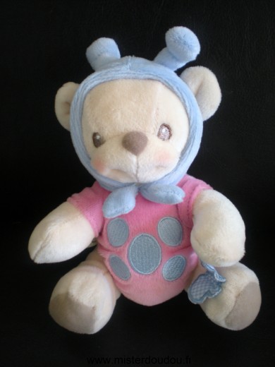 Doudou Ours Nature bearries Rose bleu 