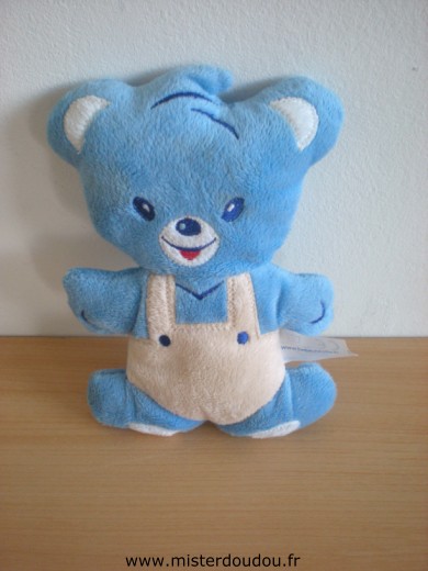 Doudou Ours Nestle Bleu salopette beige Semi plat