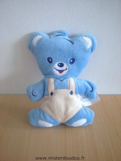 Doudou Ours Nestle Bleu salopette beige 