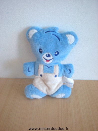 Doudou Ours Nestle Bleu salopette beige 