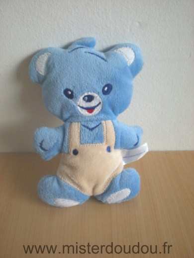 Doudou Ours Nestle Bleu salopette beige 