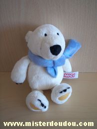 Doudou Ours Nici Blanc écharpe bleue 