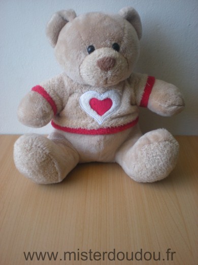 Doudou Ours Nicotoy Beige coeur rouge 