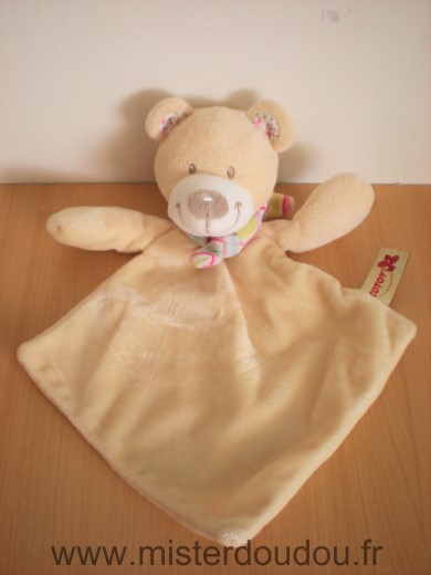 Doudou Ours Nicotoy Beige echarpe multicolore 