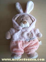 Doudou Ours Nicotoy Beige habit rose Ours déguisé en lapin