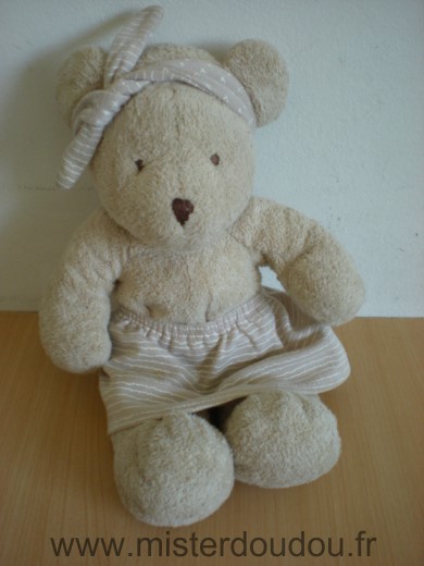 Doudou Ours Nicotoy Beige jupe rose bandeau rose 