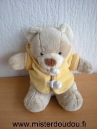 Doudou Ours Nicotoy Beige manteau jaune 