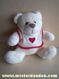 Doudou Ours Nicotoy Beige pull avec coeur rouge 
