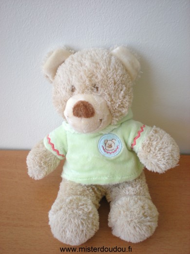 Doudou Ours Nicotoy Beige tshirt vert 