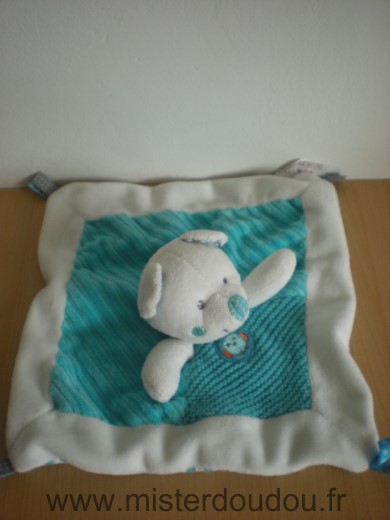 Doudou Ours Nicotoy Blanc bleu tricot 